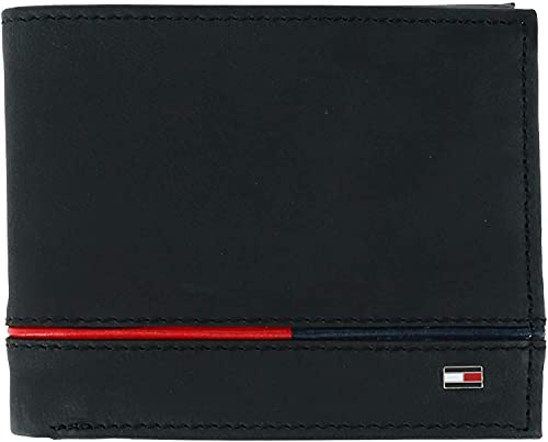 Tommy Hilfiger Leif Portefeuille en cuir avec 2 volets IRF et rabat pour cartes d’identité, pour hommes - Noir - Medium