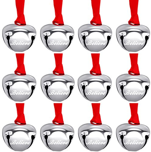 Syhood 12 Stück Weihnachtsglocken, Glocken, Weihnachtsmann-Schlittenglocken, 3,8 cm, Weihnachtsbaumschmuck, Weihnachtsgeschenk, Gastgeschenke, Strumpffüller (Silber)