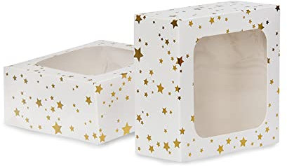 Anniversary House 2-pack Treat Boxes, Gold Star Foil Print, Cookie and Brownie Box, 7.5 x 16 x 16CM, J081,3.8 x 11.4 x 11.4cm (1.5 x 4.5 x 4.5)