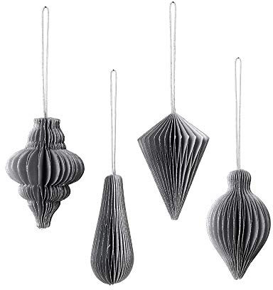 Broste Copenhagen Christmas Mix Papierhänger Silver Glitzer, Set bestehend aus 4 Aufhängern, 70080356