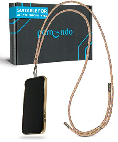 pamindo mobile phone chain - practical mobile phone strap to hang around your neck - smartphone strap with insert plate - universal necklace mobile phone cord - Rainbow