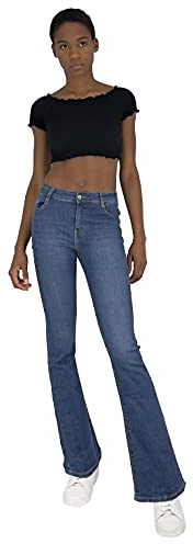 JOPHY & CO. Pantalone Palazzo Jeans Denim Donna Elasticizzato in Cotone con Tasche e Gamba a Zampa d'Elefante (cod. 197, 197-1, 208, 198, 146) (Blu (cod. 146), M)