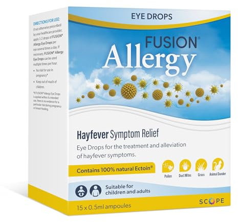 Fusion Allergy Eye Drops with 100% Natural Ectoin - Fast Acting Treatment for Hay Fever Symptoms and Dry, Irritated Eyes (15 x 0.5ml doses)