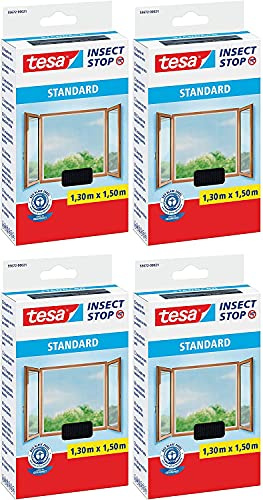tesa® Insect Stop Standard Fliegengitter für Fenster - Insektenschutz zuschneidbar (4er Pack - Anthrazit (Durchsichtig))
