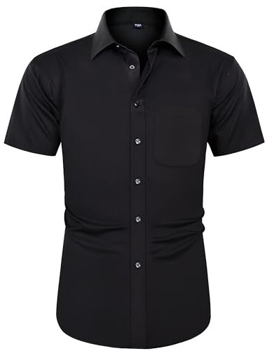 J.VER Men's Short Sleeve Black Dress Shirt Regular Fit Business Casual Formal Shirt Button Down Wedding Work Office Stretch Non Iron 4XL
