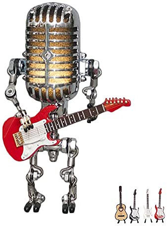 HAJKSDS Vintage Microphone Robot Lamp Guitar, Robot Lamp, Vintage Microphone Robot Lamp Night Light Robot Lamp Robot Table Lamp, Creative Fun Steampunk lamp for Bedrooms, Bar, Restaurant, Red, 2 PCS