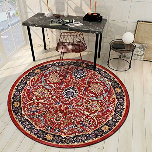 makeups58 Klassischer Orientteppich rund Ornamente Muster Teppich Kurzflorteppich Outdoor Teppich Retro Muster groß rot,ø 130CM