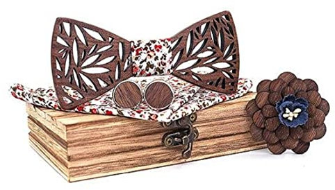 BEFORBIO Noeud papillon bois feuilles (fleuri)