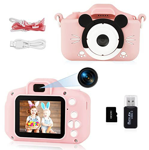 Ainiv Cámara Fotos Infantil, Selfie Cámara Digital para Niños, 1080P 2.0 HD Video Cámara con Tarjeta SD 32GB, Lector de Tarjetas, Pantalla de Protección Ocular IPS, para Niños 3-12 Años #1 Rosado