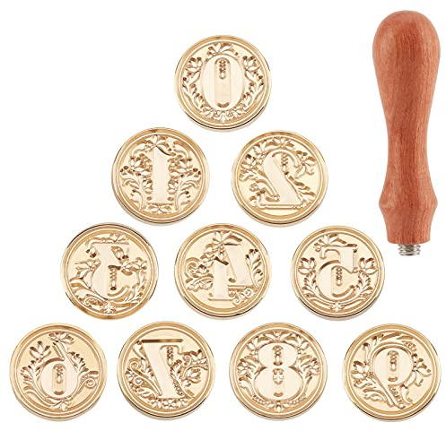 craspire Wachssiegel-Stempel-Set, 10 Stück, Wachssiegel, Stempelköpfe, 0-9 Zahlen, Design Mit Holzgriff, Für Einladungen, Umschläge, Geburtstag, Geschenkkarten, Schrottbuchung