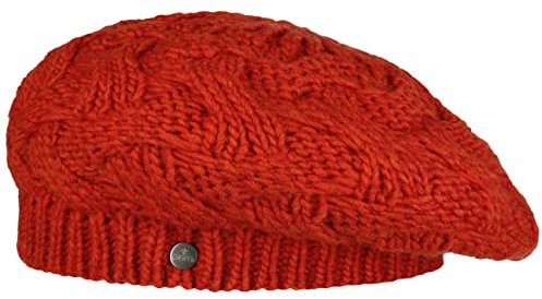 LIERYS Jesila Baskenmütze Damen Strickmütze mit Schurwolle Made in Germany Herbst Winter orange One Size