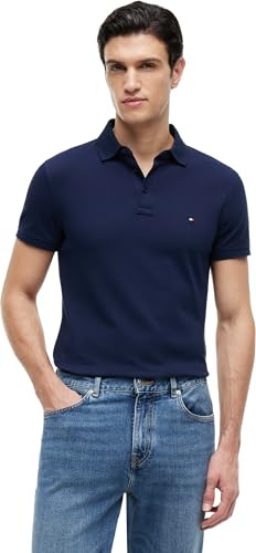 Tommy Hilfiger Herren Poloshirt Kurzarm 1985 Slim Fit, Blau (Carbon Navy), S