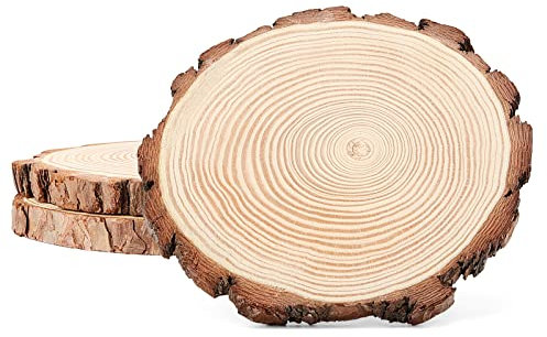 KEILEOHO Lot de 3 tranches de bois naturel de 20 à 25 cm, cercles en bois brut ronds, rondelles de bois pour travaux manuels, peinture, pyrogravure, bricolage, décoration de mariage