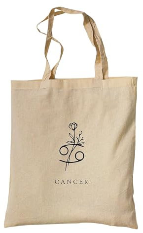 tradercat Jutebeutel bedruckt vintage Sternzeichen Krebs Cancer 100% Baumwolle, Stoffbeutel bedruckt, zodiac signs, jutebeutel aesthetic Tierkreiszeichen jutebeutel spruch (Cancer/Krebs)
