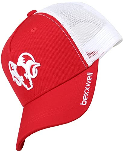 Bexxwell Trucker Cap rot/weiß mit 3D Logo-Stickerei (optimale Passform, Kappe, red, White, Truckercap, Logo, Cap, Unisex)