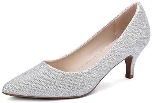Greatonu Women Court Shoes Sandals Kitten Heels Wedding Party Dress Pumps Silver Size 3