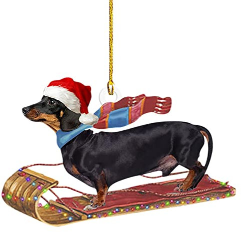 Hundeornamente für Weihnachtsbaum – Acryl Weihnachtsbaum Anhänger Wurst Hund hängende Ornamente – Hund Weihnachtsschmuck Handwerk Hund Dekor für Zuhause Winter Party