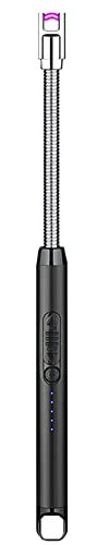 HshDUti Briquets à arc électrique rechargeables avec affichage de la batterie LED Long cou flexible USB Briquets pour bougies, réchauds à gaz, camping, barbecue, noir