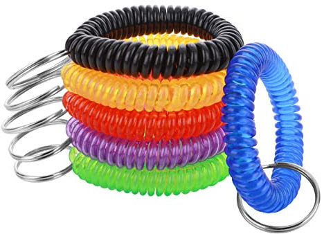 6 Pièces Bracelet Porte Clés Poignet Bobine en Plastique Dragonne Stretch Printemps Spirale Porte Clef Retractable Poignet Porte Clés pour Sauna Gym Piscine Badge D'identification Sports Plein Air