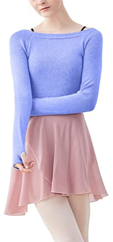 ORANDESIGNE Teenager Mädchen Damen Langarm Tanz Pullover Weich Ballett Warm Up Pullover Trikots Tanz Ballett Pullover Strickjacken Langarm Tanzpullover für Kinder Mädchen A Blau 140