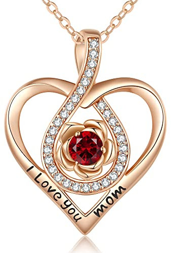 CDE EternalRose Halskette 925 Sterling Silber Schmuck Birthstone Kette Damen Herzkette Geburtsstein Herz Anhänger Weihnachten Valentinstag Hochzeit Jubiläum Geburtstag Freundin