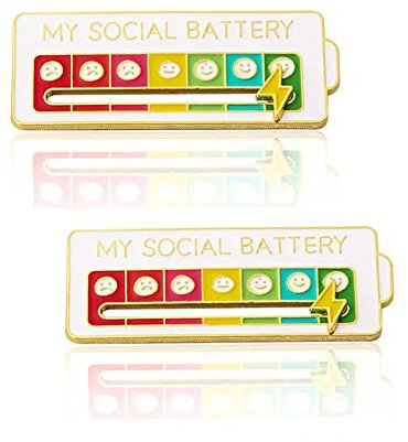 Social Battery Badge, Social Battery Slider Pin, Interactive Mood Pin, Enamel Mood Lapel Pins for Women and Men (White, 2 pcs)