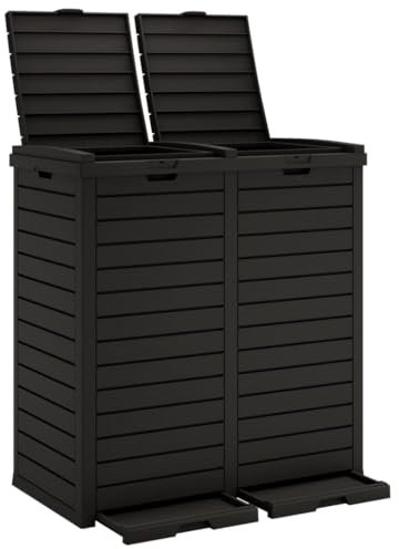 vidaXL Poubelle d'Extérieur, Bac à ordures avec Double Couvercle, Poubelle avec 2 Seaux Parc Jardin Terrasse Patio, Noir Polypropylène