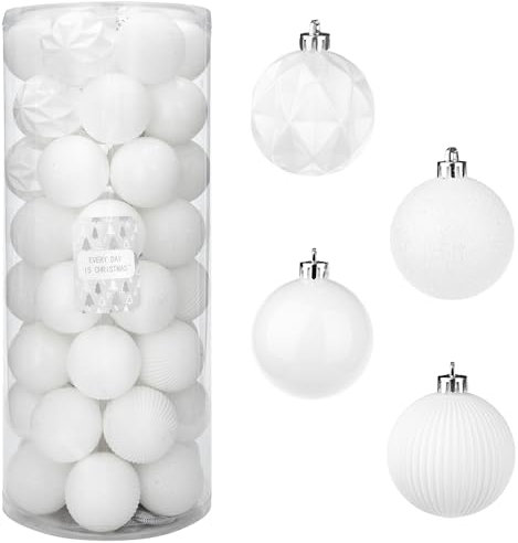 Every Day is Christmas 50 ct 57 mm Weihnachtsschmuck, bruchsicheres Weihnachtsbaumschmuck-Set, Weihnachtskugeln Dekoration (Creme)