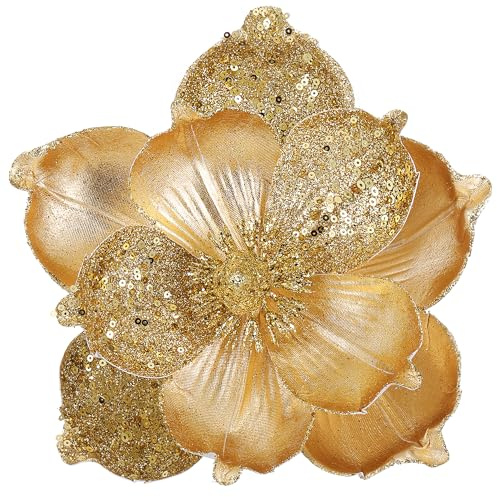 GL-Turelifes 25,4 cm große glitzernde Weihnachtsblumen, 6 Stück künstliche Magnolien, Blumen, Ornamente, gefaltete Blumen für Weihnachtsbaumschmuck, Weihnachtsbaum, Neujahr, Party, Hochzeit,