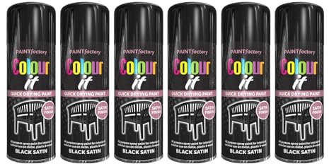 YSAMAX 6pc Satin Black Spray P-aint, Multipurpose Aerosol P-aint, Quick Drying Black P-aint for Wood, Metal, Indoor & Outdoor Surfaces (250 ml)