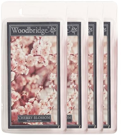 Woodbridge Duftwachs Set Cherry Blossom (4X) | Kirschblüten Duft | Bis zu 8h Duftdauer je Melt | Für Duftlampen & Wachswärmer | Hochwertiges Paraffinwachs | Raumduft für Zuhause & Büro