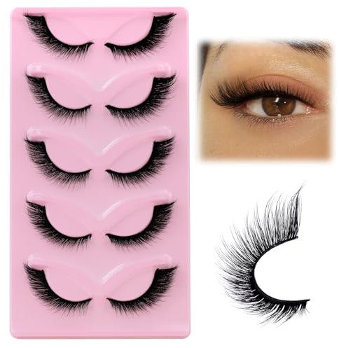 EMEDA Cils œil de renard cils œil de chat 7-13mm Faux cils naturels Effet d'extension de cils L Curl Cils épais et ondulés Cat eye Fox Eye lashes Faux cils 5 pairs (F30)