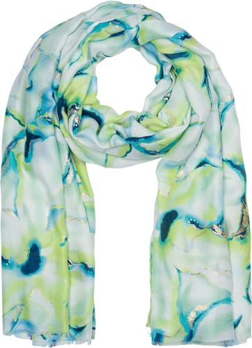styleBREAKER Damen Schal mit Aquarell Marmor Muster und Metallic Akzenten, leichtes Tuch in Pastell Tönen, Stola 01016229, Farbe:Grün