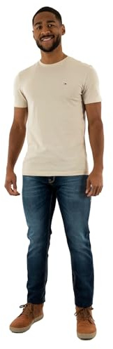 Tommy Jeans Herren T-Shirts Kurzarm Tee Rundhalsausschnitt, Beige (Newsprint Heather), M