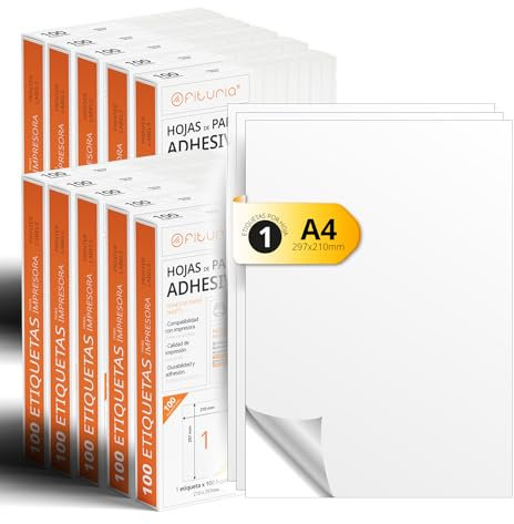 A4-Bögen mit weißen selbstklebenden Etiketten, Erstellen Sie Ihre eigenen individuellen, Sicherer selbstklebender A4-Papier, Selbstklebendes Etikett zum Bedrucken - Ofituria (1 pro Blatt, 2000 Bögen)