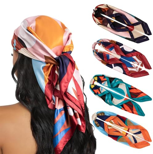 HBselect 4er Set große Kopftücher für Damen Sommer, Bandana Damen 90×90 cm