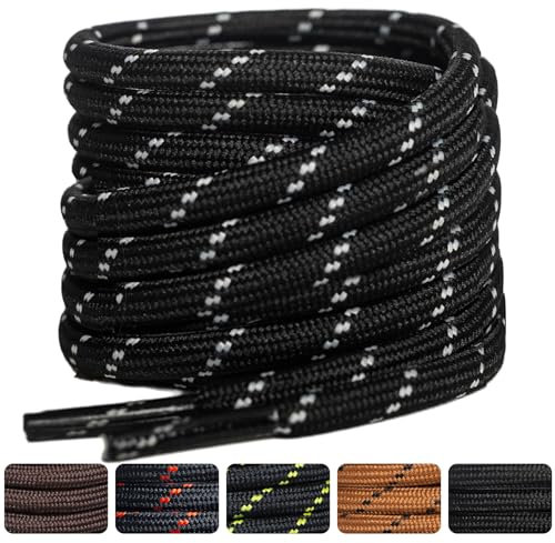 SUBAUM 2 Paires Lacets Ronds pour Chaussures de Randonnée, Bottes de Travail,Marche et Sécurité - Lacets Renforcés et Résistants (Noir/Blanc à Pois-100CM)