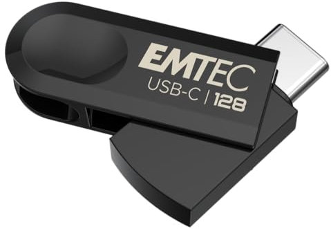 EMTEC - Clé USB 3.2 Type-C Single C280 ECMMD128GC283 - Flash Drive Compatibilité Universelle USB 3.2 - Lecture 80Mo/s, Écriture 20Mo/s, Eco Design, 128Go/GB