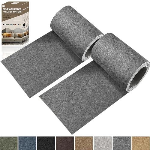 Fondlife Rechteck Samt Reparaturflicken, 2 Rollen 75 * 10 cm, Flanell Reparatur Patch Selbstklebend für Sofas Autositze Kleidung (Dunkelgrau)