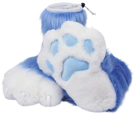 ZFKJERS Garras de plástico para disfraz de gato y animales para cosplay, zapatos de pata, pantuflas peludas, juego de accesorios de disfraz para adultos (azul)