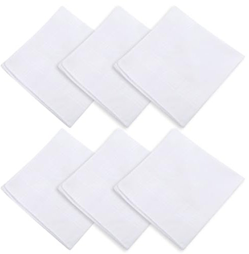 Piriuuo 6 pañuelos blancos para hombre, pañuelos de tela de algodón orgánico para hombre, 40 x 40 cm, pañuelo suave de algodón puro, pañuelos pequeños para mujeres y hombres, Blanco, 40 * 40 cm