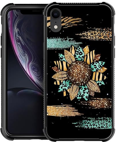 CARLOCA Compatible with iPhone XR Case,Shiny Sunflower Leopard Cases for Girl Fashion Graphic Design Shockproof Anti-Scratch Drop Protection Case for iPhone XR