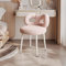 Velvet Tub Chair, Pink Vanity Chair with Bow Backrest, Soft Faux Wool Upholstery Bedroom Chair with Sturdy Metal Legs, Quick Assembly, 330lbs Capacity Shell Chair for Bedroom, Living Room (Pink)