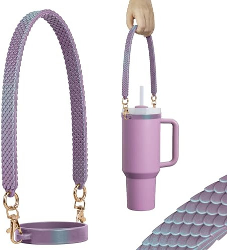 Vmini Chameleon Silicone Water Bottle Handle for Stanley Cup 20-40oz, Water Bottle Handle Strap for Owala Water Bottle, for Yeti Tumble (Milk Purple)