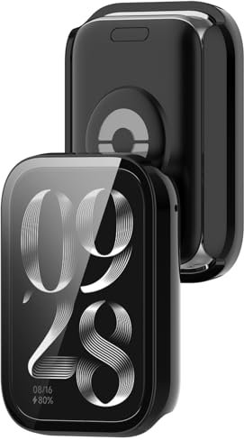 AWADUO Compatible con Xiaomi Smart Band 9 Pro Smartwatch Full Coverage PC Funda con Protector de Pantalla táctil de Vidrio Templado Accesorios (Negro)