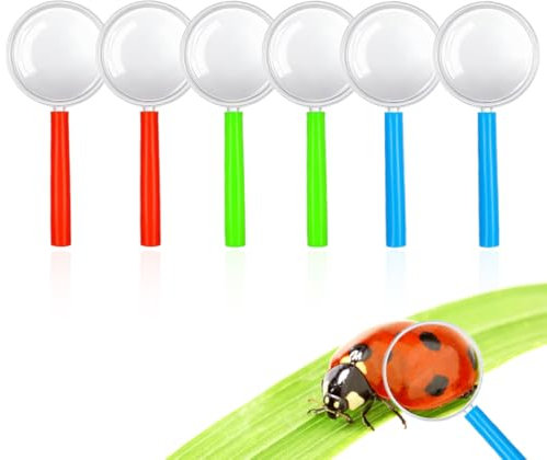 WUSJCOF 6 Piezas Lupas para Niños, Mini Lupas de Juguete, Lupa de Plástico, Regalos de Cumpleaños para Casa, Escuela, Exterior