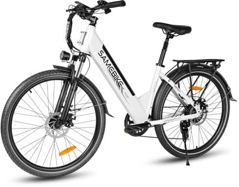 SAMEBIKE E Bike Elektrofahrrad 26 Fat Tire E-Fahrrad,36V15Ah Akku,Max.Reichweite bis zu 40-120km, Off-Road Mountainbike mit Gemüsekorb,City EBike Herren Damen (weiß-pro)