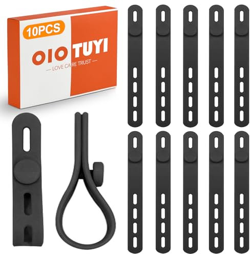 OioTuyi 10 fascette in silicone riutilizzabili, organizer per la gestione dei cavi regolabile con fibbia di serratura, fascette in gomma elastica per involtini e viaggi