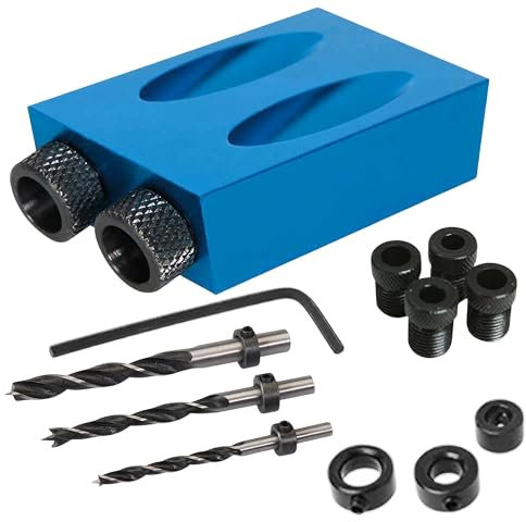15 Degree Pocket Hole Screw Jig, 14 Pcs Woodworking Tools Angle Drill Guide Set, Dowel Jig Pocket Hole Joinery Kit, Carpentry Locator, Joint Angle Tool with 6/8/10mm Drill Bits