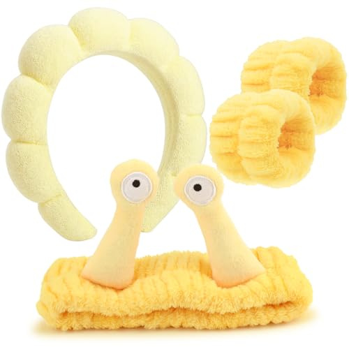 DRESHOW Spa Stirnband zum Waschen Gesicht Armband Schnecke Haare Bands Set Elastische Make Up Schwamm Weichem Frottee Hautpflege Rutschfest Stirnband Cartoon für Damen